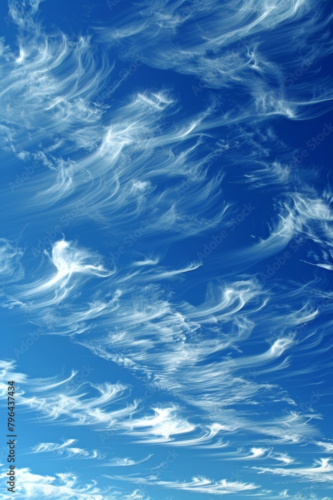 Obraz premium Serene panoramic view of blue sky with fluffy clouds as a beautiful natural background