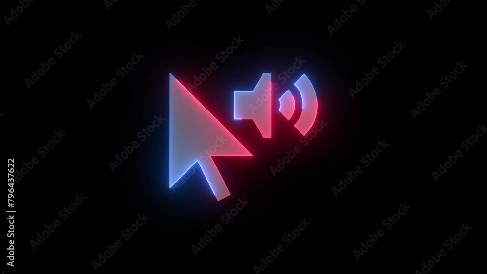 Neon mouse cursor loud speaker icon blue red color glowing animated black background Neon mouse cursor loud speaker icon blue red color glowing animated black background