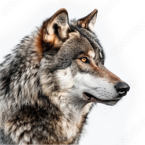 Wolf Face in Profile Isolated on Transparent or White Background