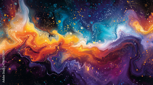 Ink explosions morph into cosmic landscapes, inviting viewers to ponder the mysteries of the universe in abstract form. photo