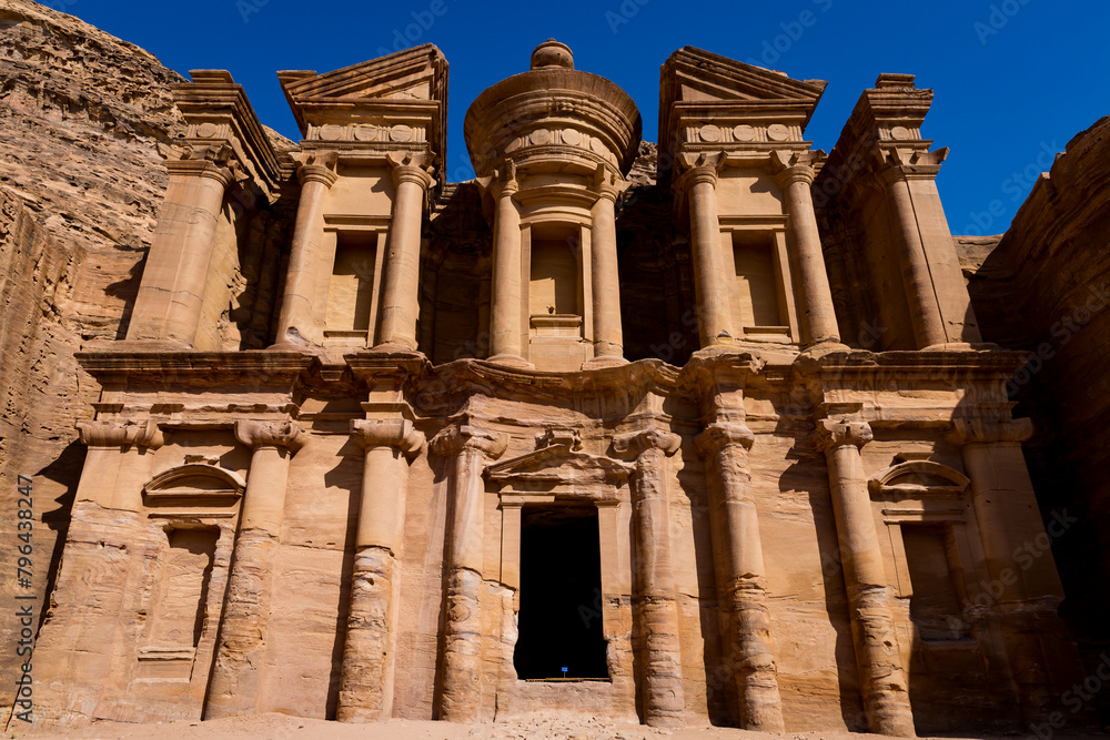Fototapeta premium A view of The Monastery in the archeological site of Petra in Jordan