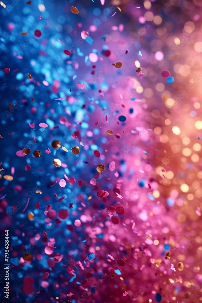 b'Pink and blue confetti falling'