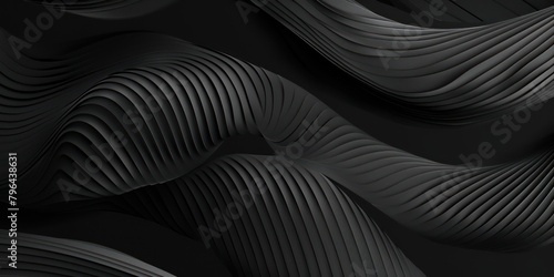 Dark black glossy carbon fiber background wave flowy photo