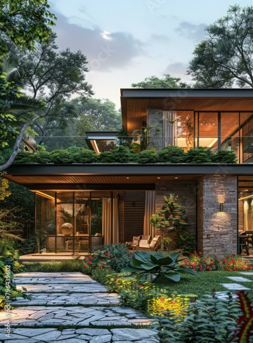 b Modern House Exterior Design with Natural Elements 