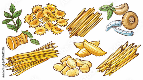 Hand drawn illustration with Italian Pasta Types Vector