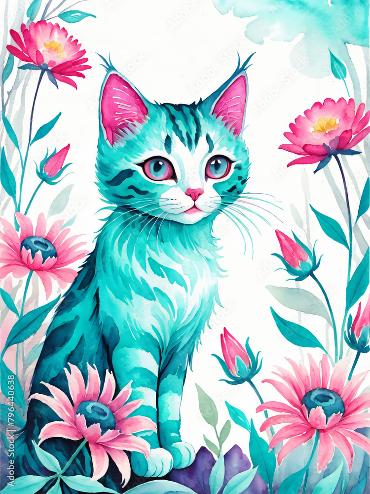Cute floral cat Generative AI illustration
Cute floral cat Generative AI illustration