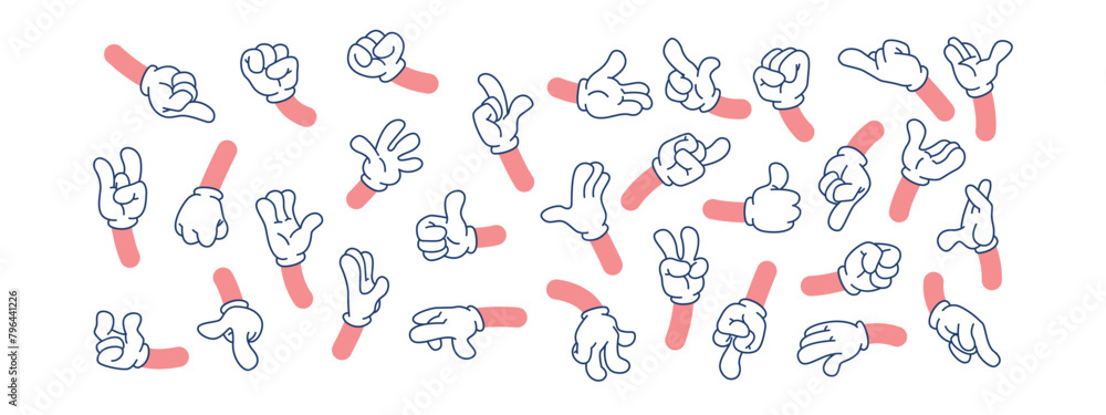 Set of cartoon hands in retro style.