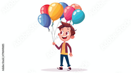 Happy birthday boy WIth Balloons.Boy holding colorful