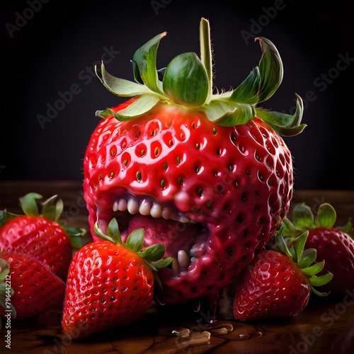 Monster strawberry on black background