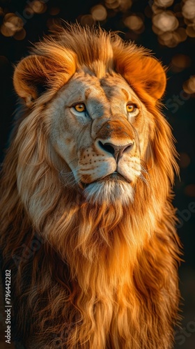 b portrait of a majestic male lion with a golden brown mane 