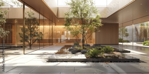 b Courtyard with Trees and Water Feature 