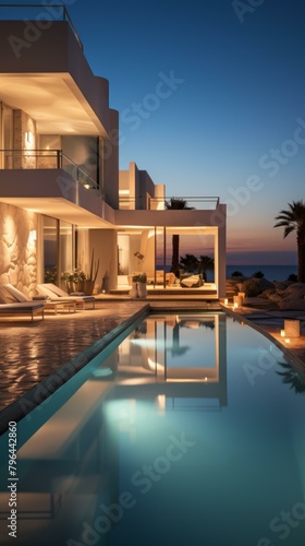 b'A stunning modern villa with an infinity pool overlooking the ocean' © Adobe Contributor