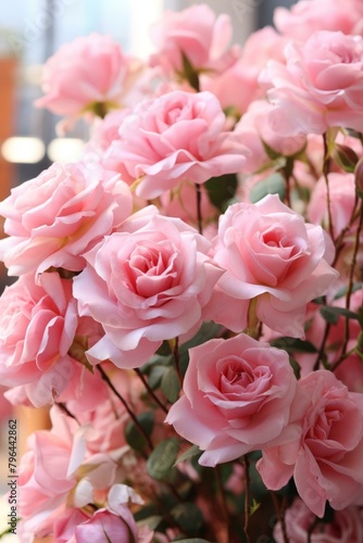 b A beautiful bouquet of pink roses 