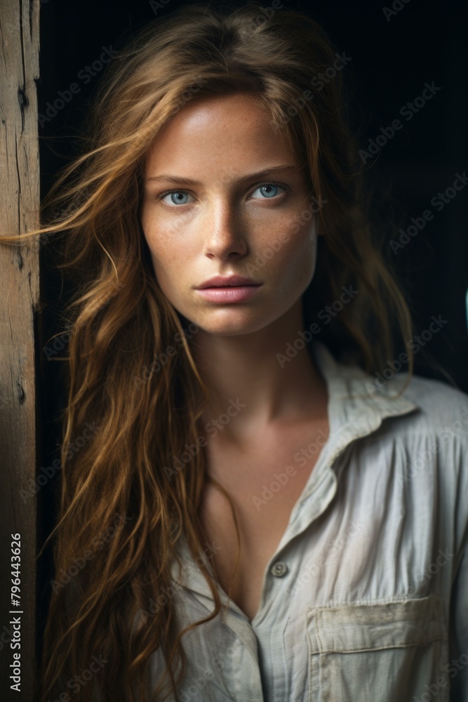 b'Portrait of a beautiful young woman with long red hair and blue eyes' b'Portrait of a beautiful young woman with long red hair and blue eyes'