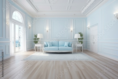 b Blue and White Living Room Interior Design 