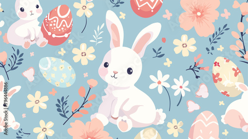 Happy Easter seamless pattern with cute cartoon Easter