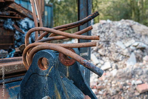 Burnt out excavator, construction vehicle on Hindhead Common