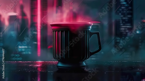 Cup, Historical Epochs, Design Evolution, Showcasing the Passage of Time, Futuristic, 3D Render, Silhouette Lighting, Rack focus view photo