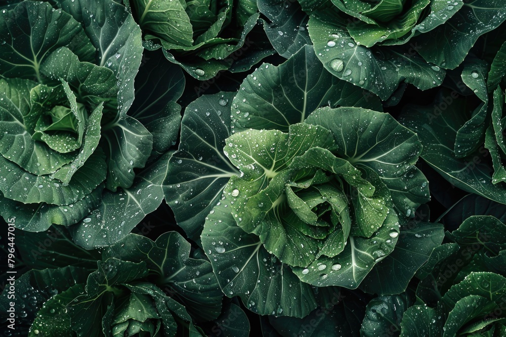 Green cabbage heads with water drops. Green cabbage heads with water drops.