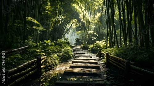 stairway of the path in the bamboo forest 