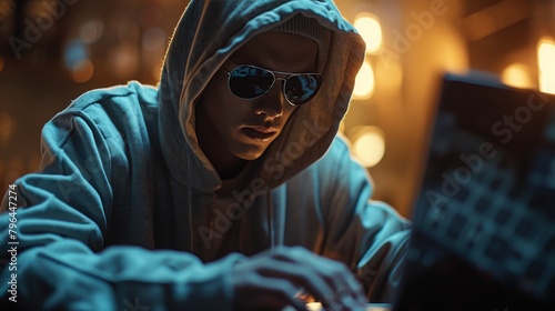 Cybersecurity: A photo of a person wearing a hoodie and sunglasses