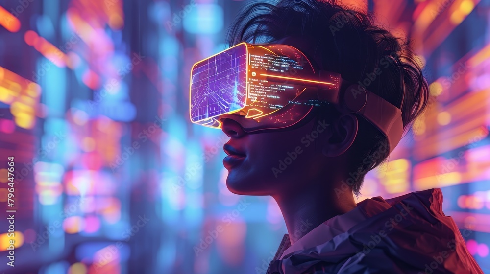 Digital Innovation: A 3D vector illustration of a person wearing augmented reality glasses Digital Innovation: A 3D vector illustration of a person wearing augmented reality glasses