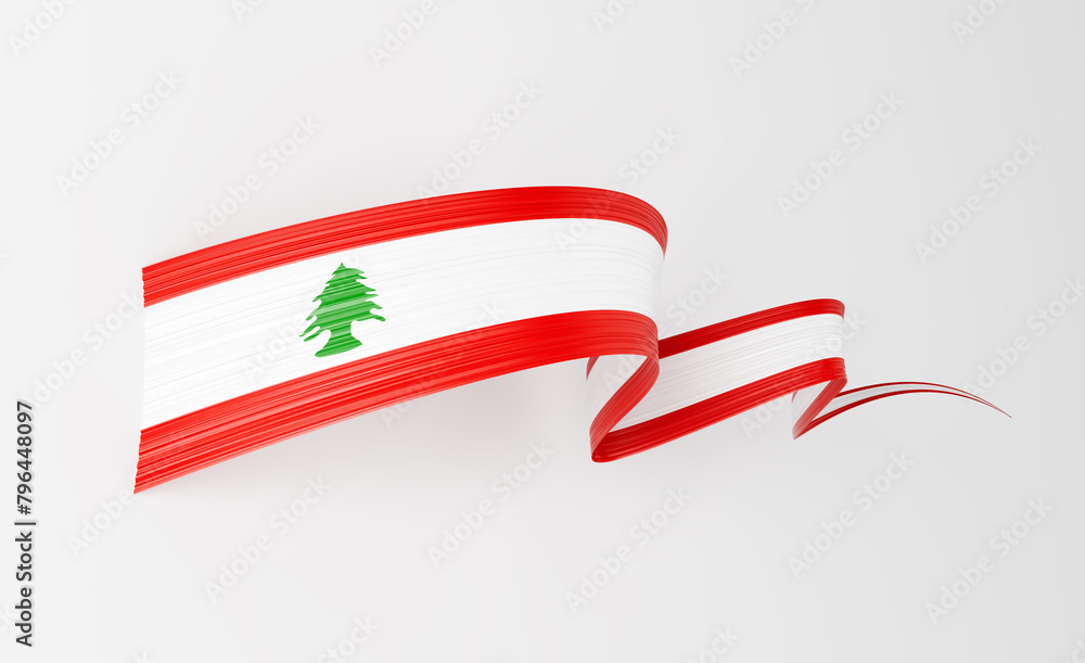 Fototapeta premium 3d Flag Of Lebanon 3d Wavy Shiny Lebanon Ribbon Flag Isolated On White Background 3d Illustration