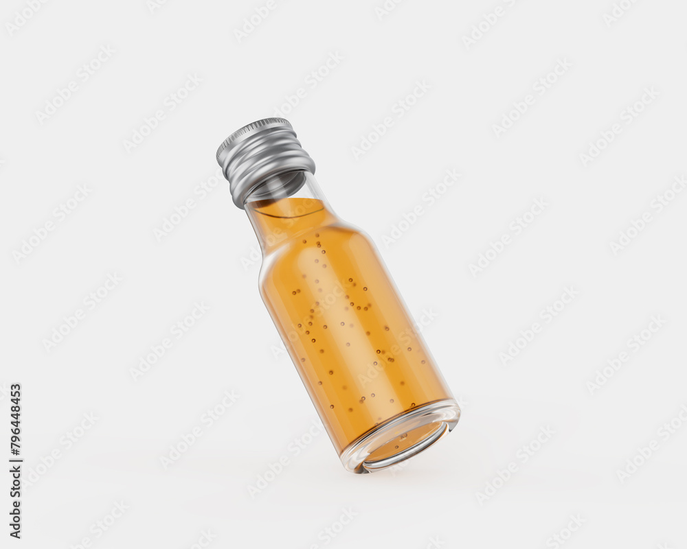 Essence Oil Sleek And Slender Glass Bottle With Silver Metal Cap On White Background 3D Illustration Essence Oil Sleek And Slender Glass Bottle With Silver Metal Cap On White Background 3D Illustration