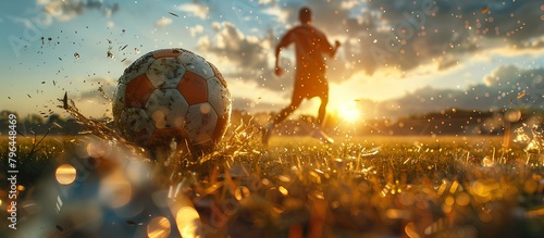 A dynamic shot capturing the instant the ball is struck, positioned behind the penalty taker, the camera captures the tense anticipation in their eyes photo
