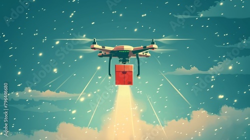 E-commerce: A vector illustration of a delivery drone carrying a package