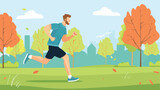 Happy man exercising in the park. Vector illustration