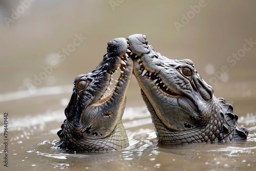 Playful crocodiles engaging in water dance photo