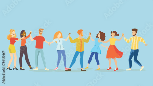 Happy people holding hands together flat vector illustration