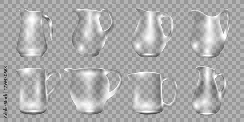 Glass jugs, pitchers 3d realistic vector collection photo