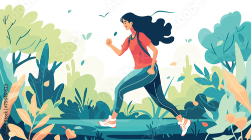 Happy woman exercising in the park. Vector illustration photo
