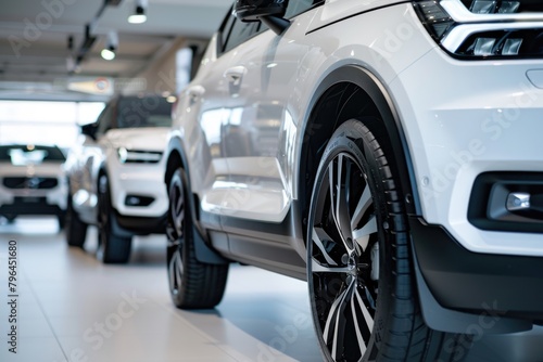 Row new car at car dealership in the showroom, © grigoryepremyan