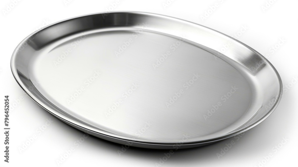 b'An illustration of an oval stainless steel serving tray' b'An illustration of an oval stainless steel serving tray'