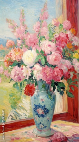 Flower vase painting pattern window. photo