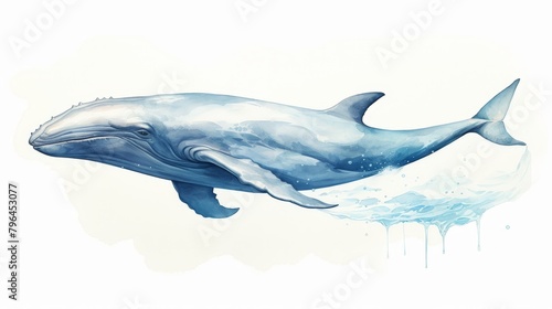 A watercolor painting of a blue whale. © narak0rn