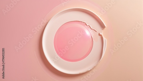 This is a 3D rendering of a cracked glass plate on a pink background.