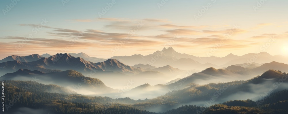 Fototapeta premium Misty mountains at sunrise