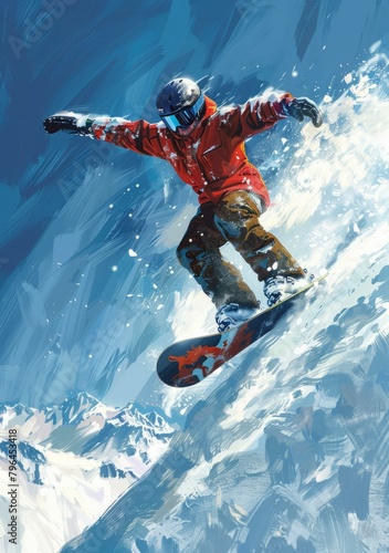 b'A snowboarder jumps off a snowy mountain'