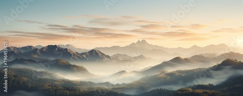 Misty mountains at sunrise #796453425