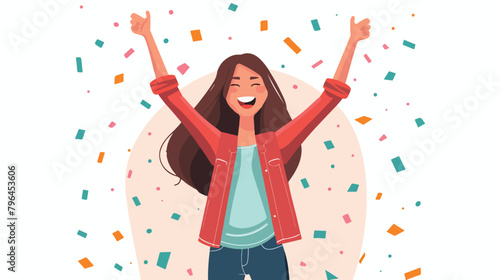 Happy young woman rejoices at the successful completing