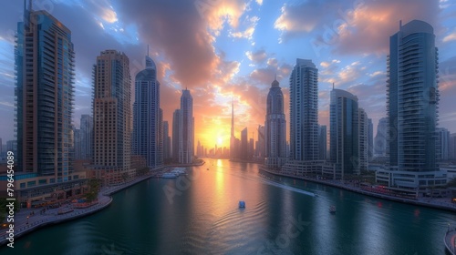 b Amazing sunset view of Dubai Marina 