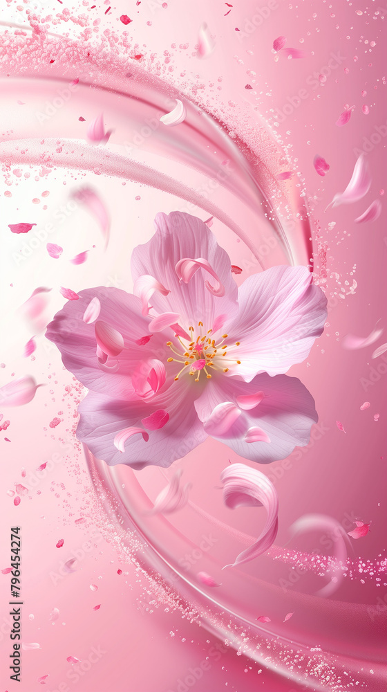 This enchanting image showcases a soft pink flower amidst a dreamy swirl of petals against a creamy pink canvas This enchanting image showcases a soft pink flower amidst a dreamy swirl of petals against a creamy pink canvas