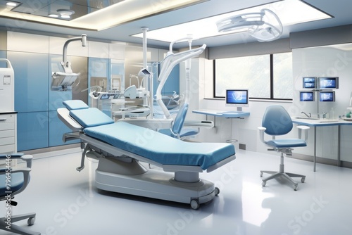 b'A modern dental clinic with a patient chair, dental tools, and a computer' © Adobe Contributor