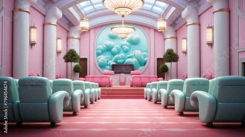 b'Pink and blue pastel surreal cartoon interior'