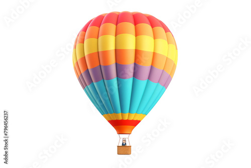 A Vibrant Journey: Majestic Hot Air Balloon Soaring in the Sky. On a White or Clear Surface PNG Transparent Background.