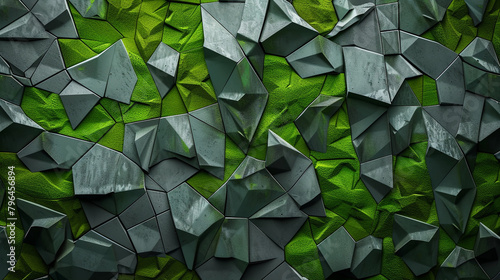 Muted moss green and slate gray with irregular polygons. photo